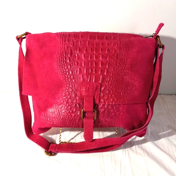 Fuchsia Genuine Italian Leather Cross Body Bag - Picture 2 of 7